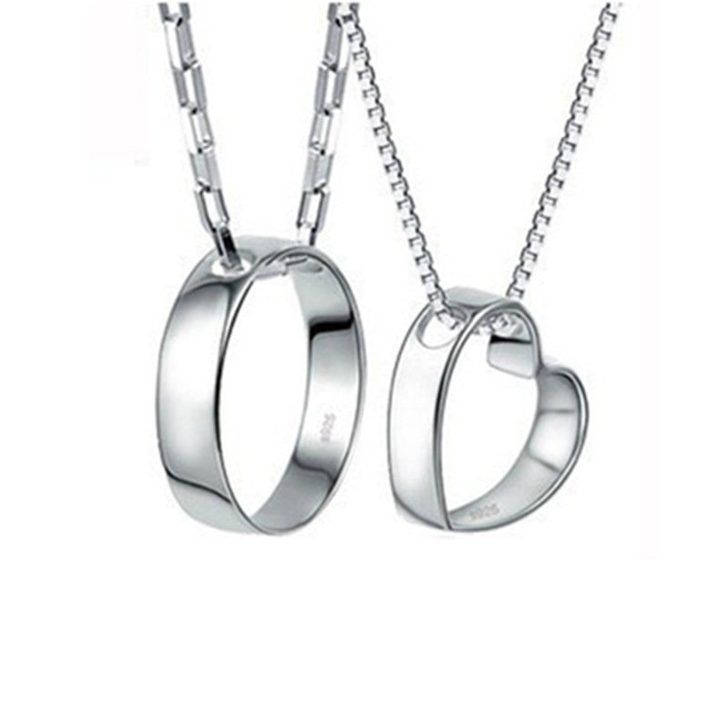 Men and women couple concentric necklace 925 necklace, ring heart-shaped silver jewelry