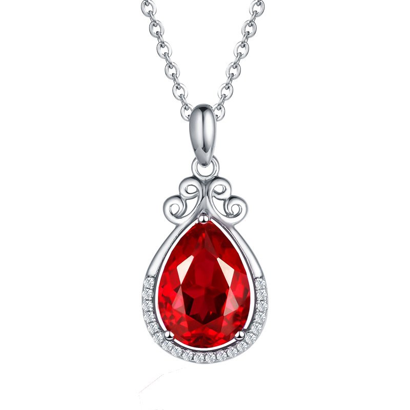 Ruby Pendant 18K White Gold Inlaid Carat Drop-shaped Tourmaline Necklace Elegant Ladies Clavicle Chain