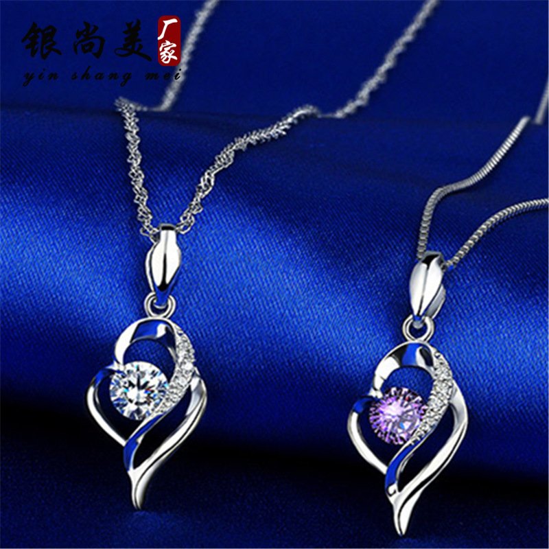 Fashion New Style Silver Necklace Women's Love Heart Diamond Clavicle Chain Heart Pendant Silver Jewelry Jewelry