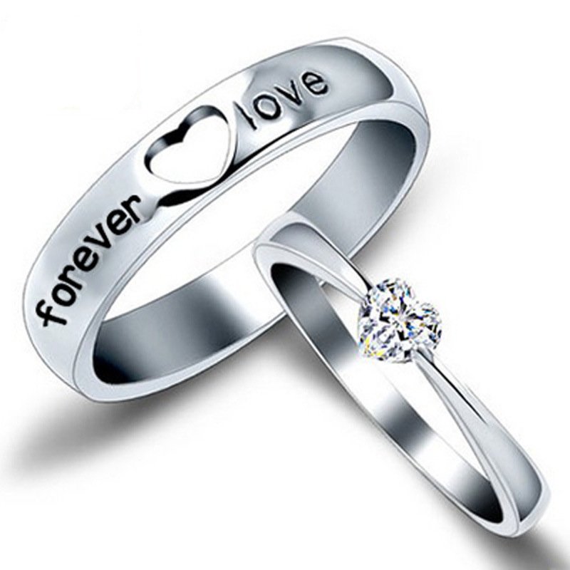 925 Silver Men and Women Couple Rings Love Endless LOVE Heart FOREVER Ring