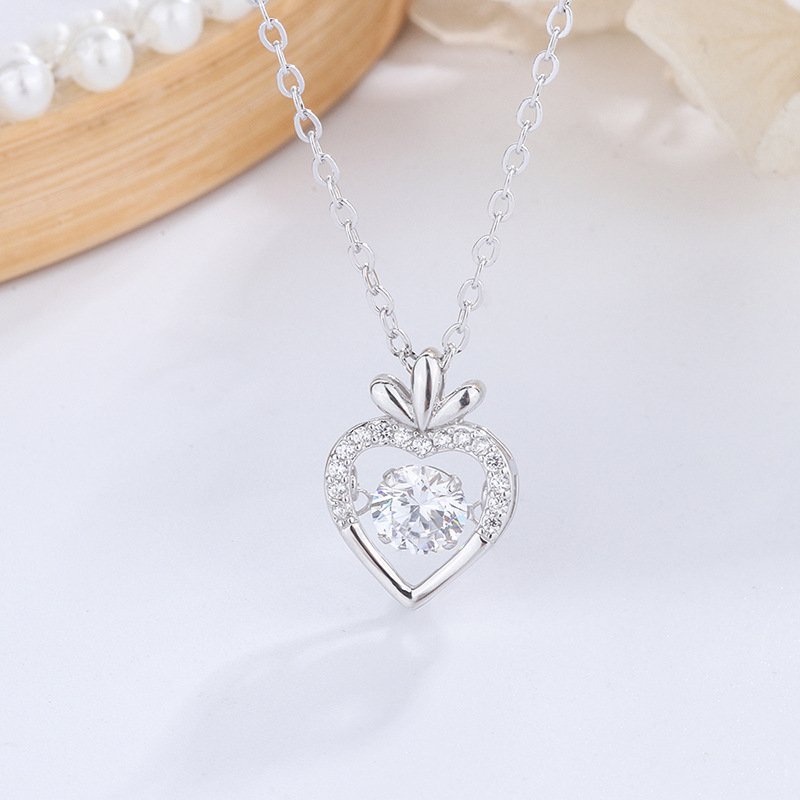 S999 Sterling Silver Love Heart Necklace Female Heart Pendant Simple Beating Heart Necklace Christmas Ornament