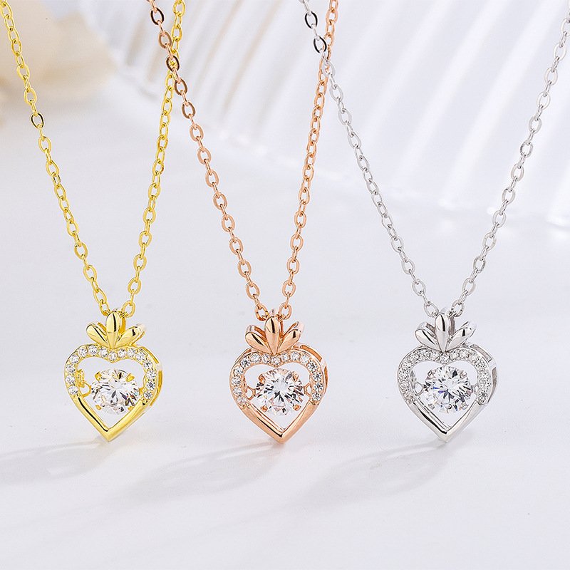 S999 Sterling Silver Love Heart Necklace Female Heart Pendant Simple Beating Heart Necklace Christmas Ornament