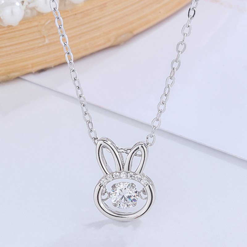 Creative s999 sterling silver rabbit smart necklace, personalized animal pendant, beating heart necklace