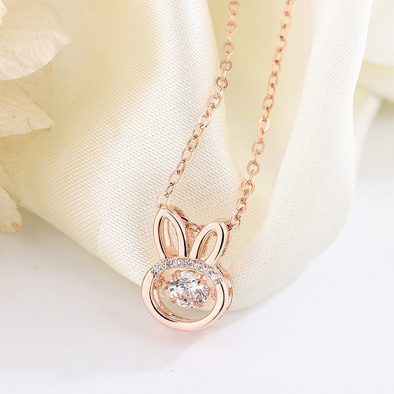 Creative s999 sterling silver rabbit smart necklace, personalized animal pendant, beating heart necklace