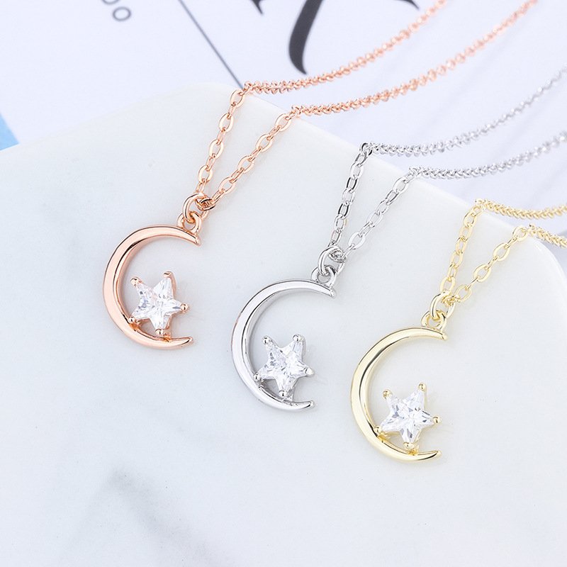 999 sterling silver light luxury design moon star necklace female autumn and winter new temperament tide star moon clavicle chain