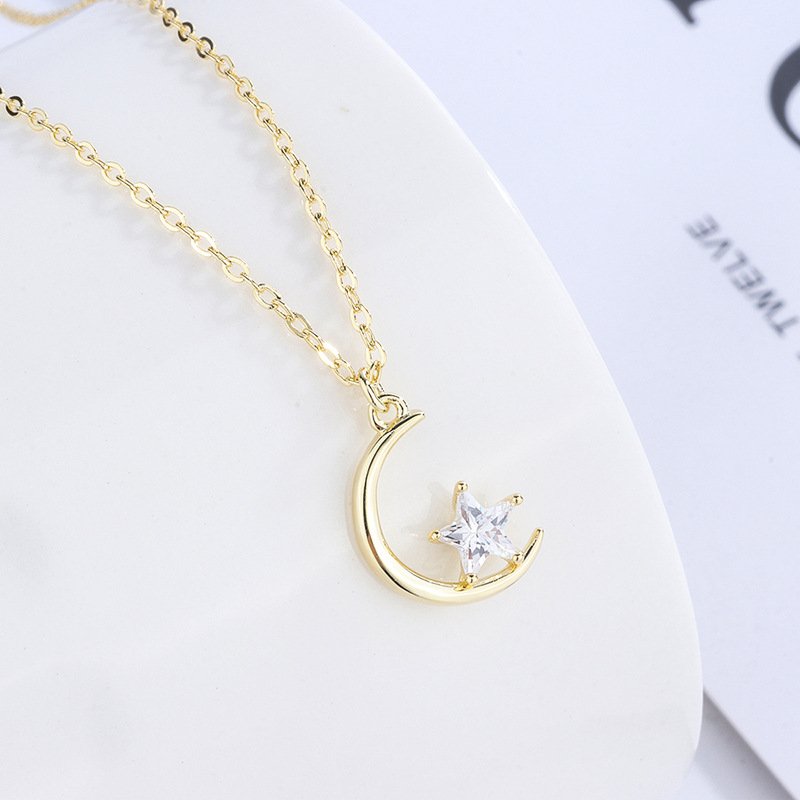 999 sterling silver light luxury design moon star necklace female autumn and winter new temperament tide star moon clavicle chain