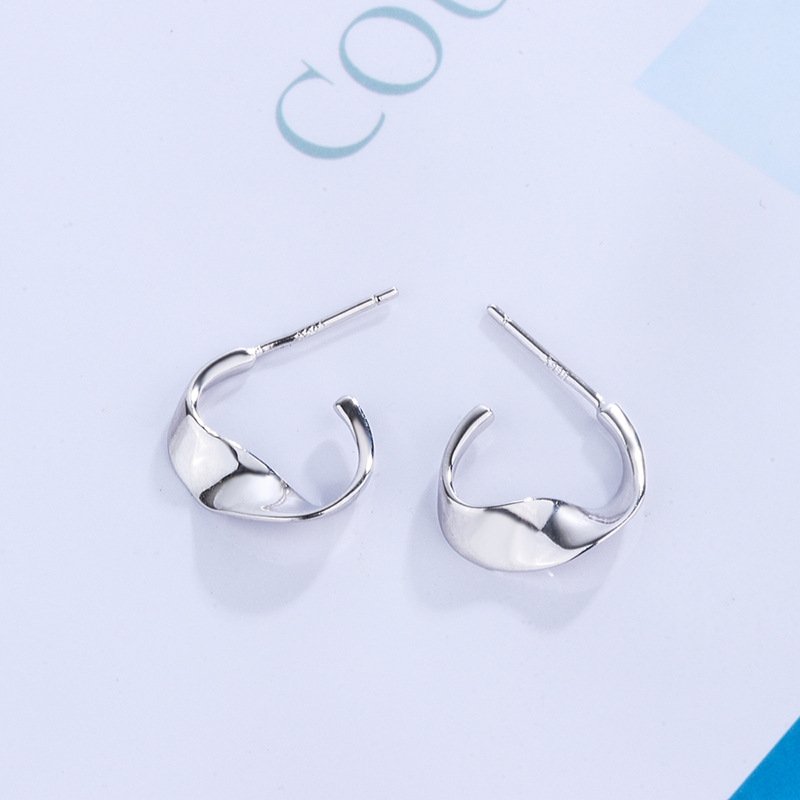 S999 sterling silver irregular earrings simple moon shape earrings earrings Christmas earrings