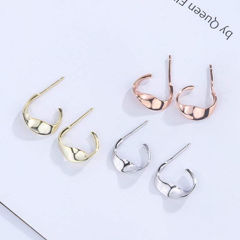 S999 sterling silver irregular earrings simple moon shape earrings earrings Christmas earrings