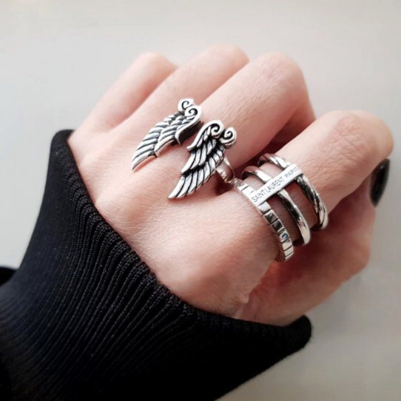 925 sterling silver ring angel wings flying ring old personality open complex