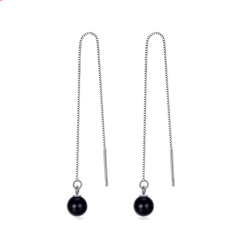 Simple and sweet ear line black agate ear chain long earrings temperament tassel earrings ear jewelry