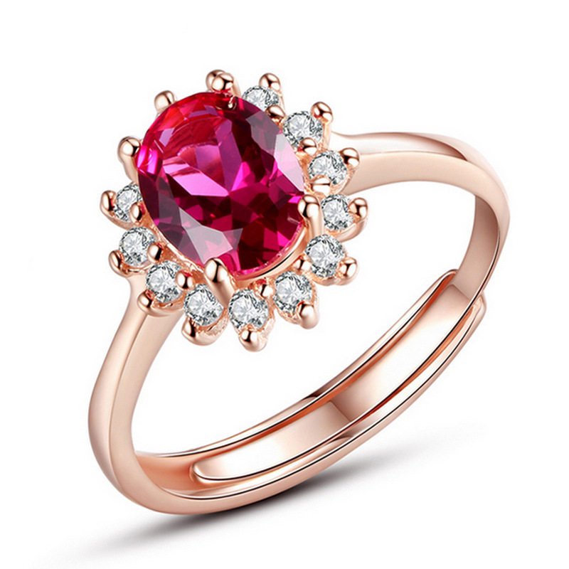 Pigeon blood ruby ??ring 18K rose gold ring, light luxury inlaid open female ring color gold bracelet