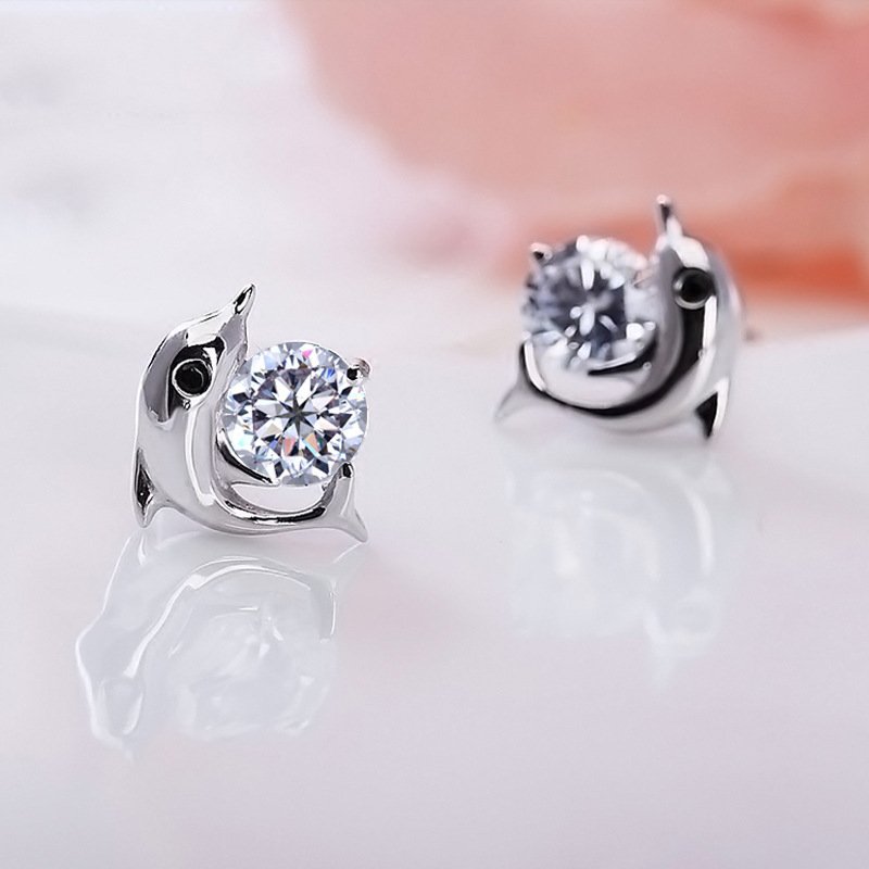 Cute dolphin silver needle earrings female temperament silver earrings simple gift