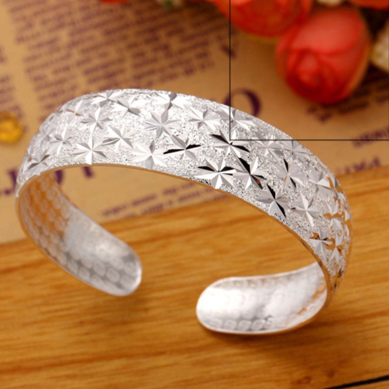 Gypsophila wide version adjustable bracelet white copper 999 silver bracelet hand jewelry