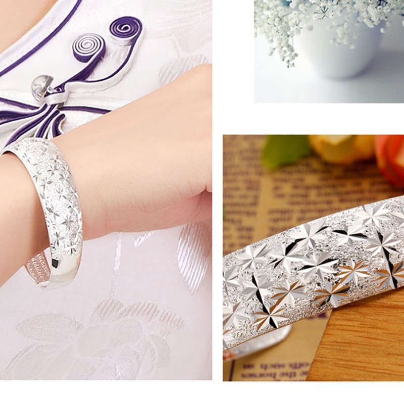 Gypsophila wide version adjustable bracelet white copper 999 silver bracelet hand jewelry