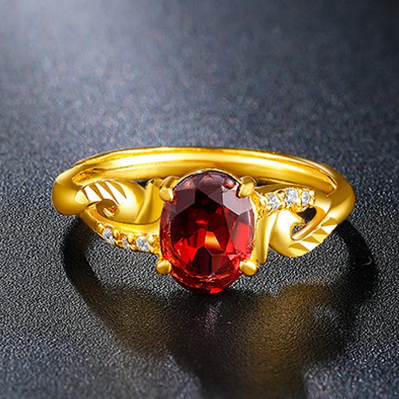 Red garnet ring gold open female ring temperament generous sand gold ruby ??ring hand jewelry