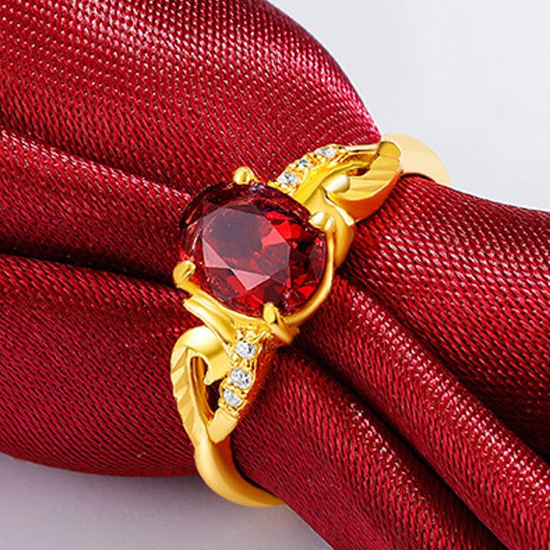 Red garnet ring gold open female ring temperament generous sand gold ruby ??ring hand jewelry