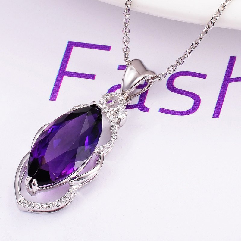 Amethyst pendant with cross chain 18k white gold elegant necklace ladies white copper light luxury clavicle chain