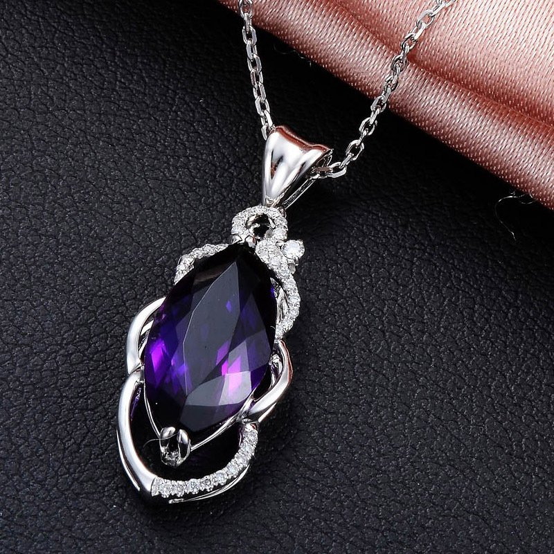 Amethyst pendant with cross chain 18k white gold elegant necklace ladies white copper light luxury clavicle chain