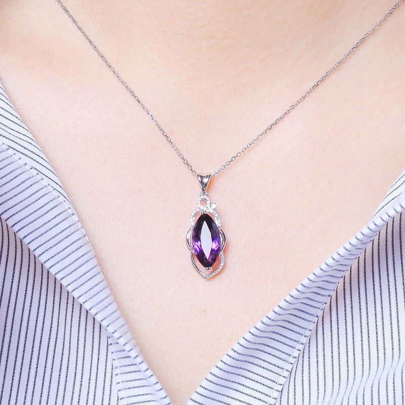 Amethyst pendant with cross chain 18k white gold elegant necklace ladies white copper light luxury clavicle chain