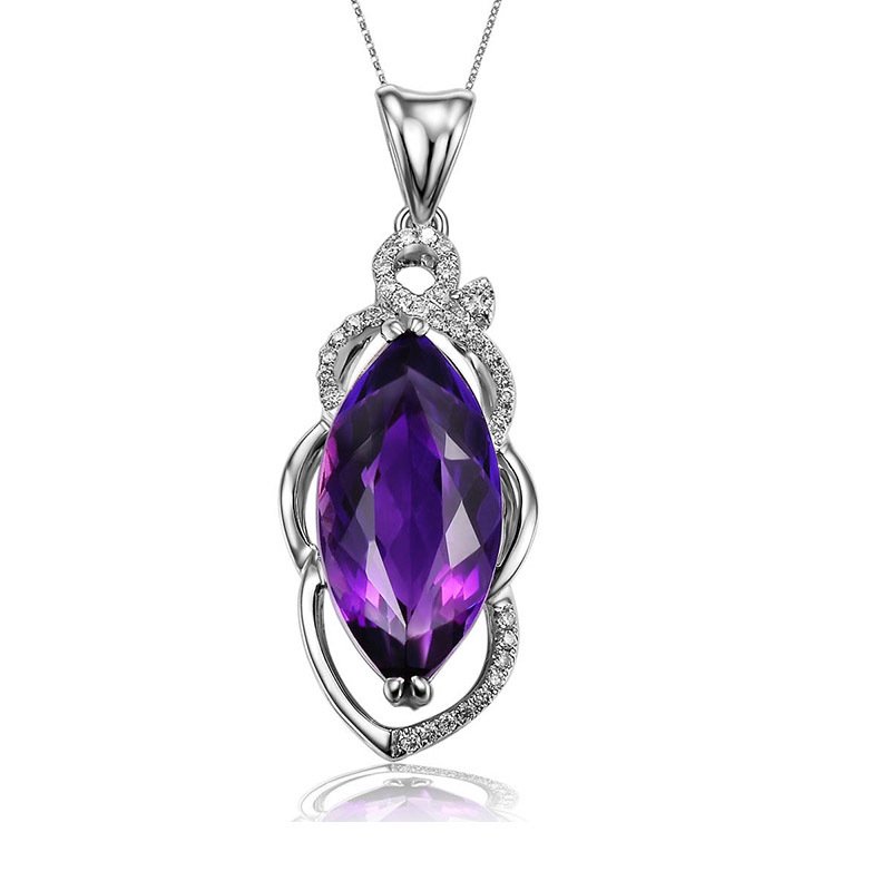 Amethyst pendant with cross chain 18k white gold elegant necklace ladies white copper light luxury clavicle chain